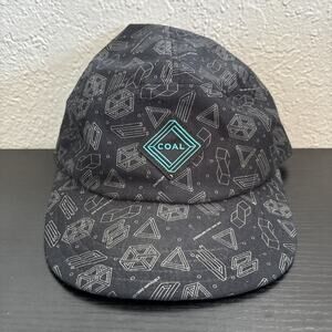 COAL Black Geo-Print Five-Panel Hat with Teal Logo